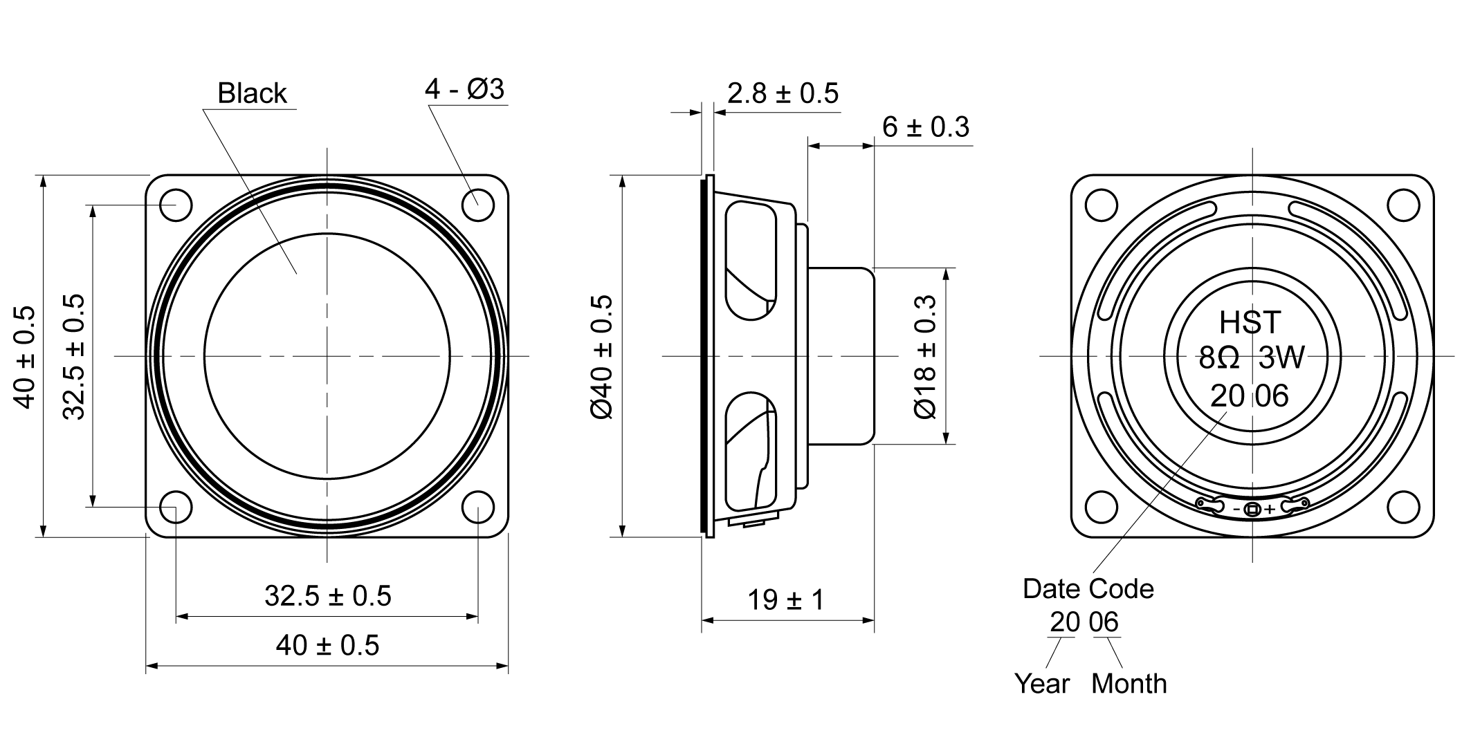 MIU40S-19H3.0W8 Mechanical Drawing